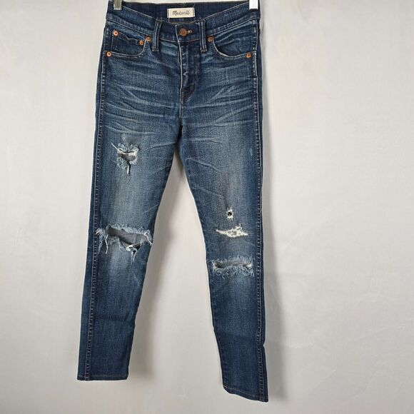 Madewell Jeans Women's 24 Blue 9" High Riser Skinny Skinny Medium Wash Distress - Picture 16 of 16